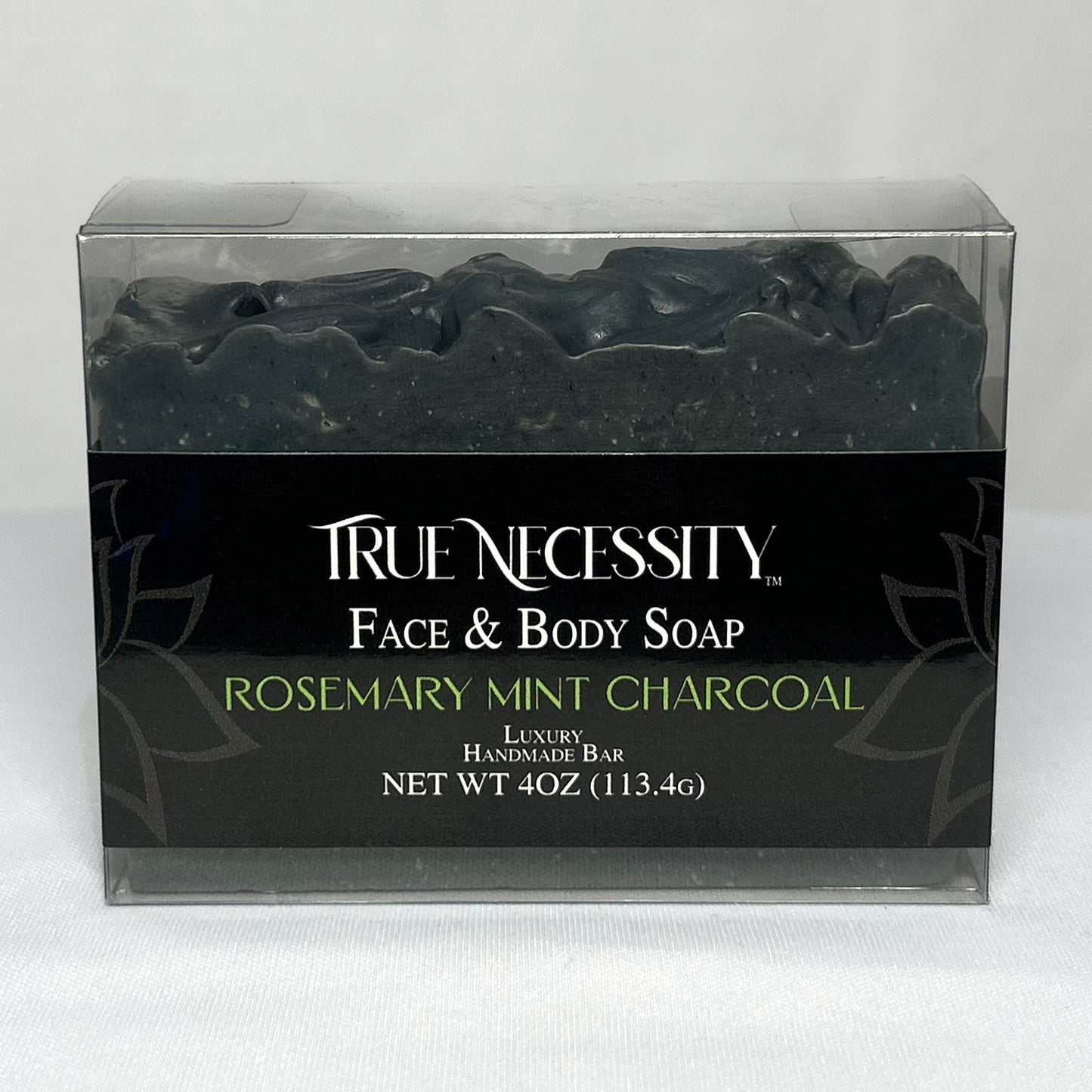 TRUE NECESSITY -ROSEMARY MINT CHARCOAL- LUXURY HANDMADE BAR SOAP