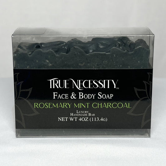 TRUE NECESSITY -ROSEMARY MINT CHARCOAL- LUXURY HANDMADE BAR SOAP